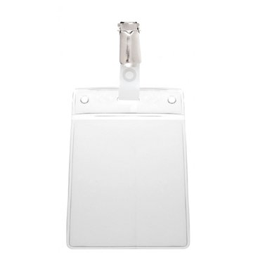 Porte-Badge souple présentation verticale pour  1 carte Format CB + clip métal bretelle monté  – lot de 100 photo 1