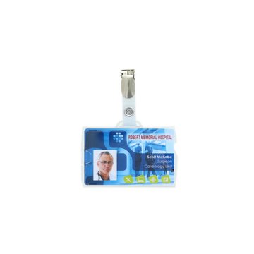 Porte-Badge rigide 1 face translucide/1 face dépolie -présentation horizontale pour  1 carte Format CB + clip métal bretelle monté  – lot de 100 photo 2